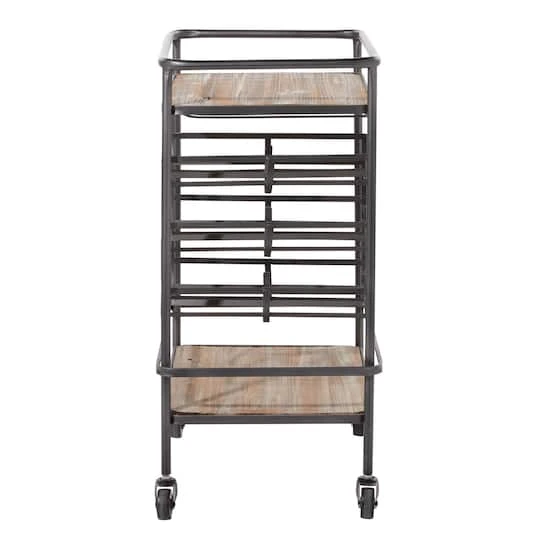 2-Tier Brown Chinese Fir And Metal Industrial Bar Cart 5 2-Tier Brown Chinese Fir And Metal Industrial Bar Cart - Image 3