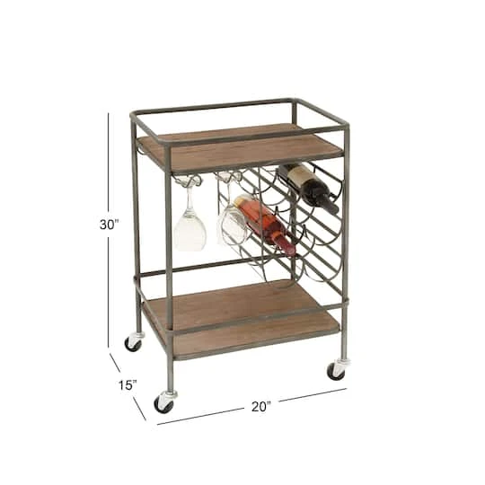 2-Tier Brown Chinese Fir And Metal Industrial Bar Cart 9 2-Tier Brown Chinese Fir And Metal Industrial Bar Cart - Image 7