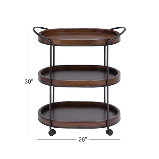 3-Tier Brown Pine & Metal Traditional Bar Cart 9 3-Tier Brown Pine & Metal Traditional Bar Cart - Image 7