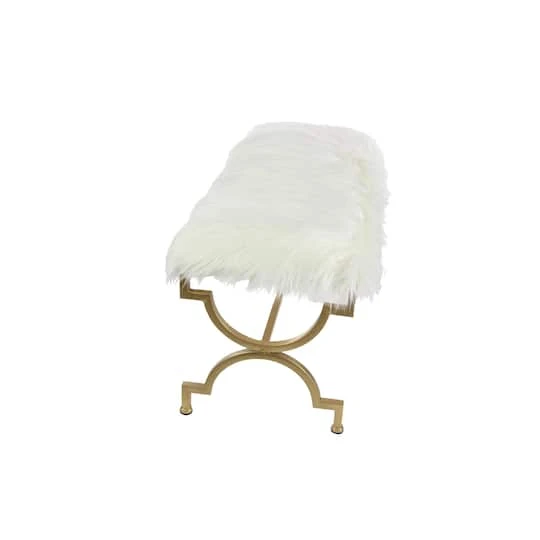White Fur & Metal Contemporary Bench 5 White Fur & Metal Contemporary Bench - Image 3