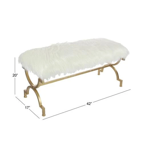 White Fur & Metal Contemporary Bench 8 White Fur & Metal Contemporary Bench - Image 6