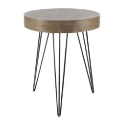 Brown Wood & Metal Modern Accent Table