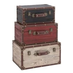 Multicolor Wood Farmhouse Trunk Set