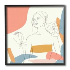 Stupell Industries Female Line Portrait Black Framed Wall Art