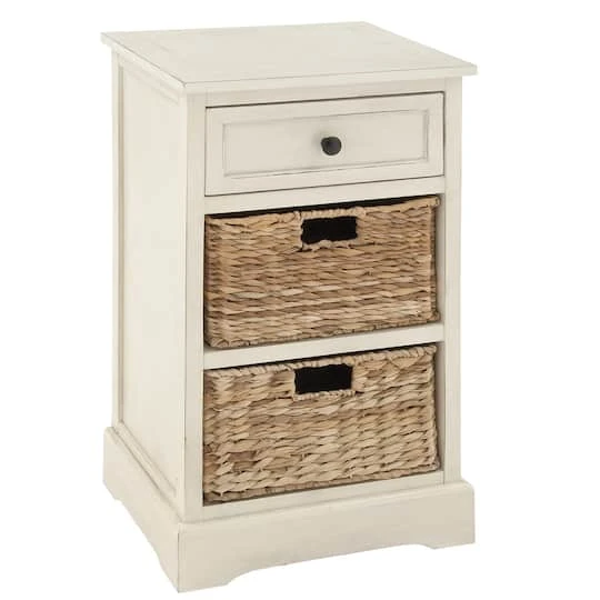 28" White Traditional Wooden Storage Unit With Baskets 4 28" White Traditional Wooden Storage Unit With Baskets - Image 2