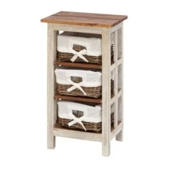 29" White Farmhouse Rattan Storage Unit