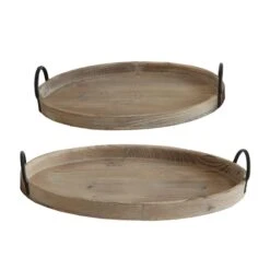 Hello Honey® Brown Wood Round Trays With Metal Handles Set -Michaels Decor Sale D319019S 2