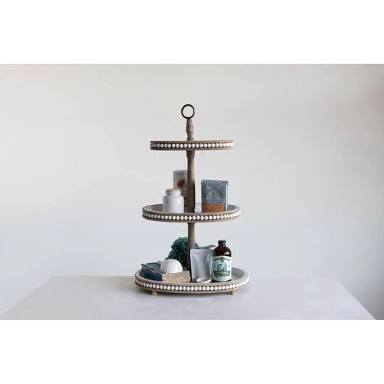 Hello Honey® 30.5" Decorative Oval 3-Tier Wood Tray With Handle 6 Hello Honey® 30.5" Decorative Oval 3-Tier Wood Tray With Handle - Image 4