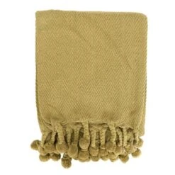 Hello Honey® Green Braided Pom Pom Tassels Cotton Throw
