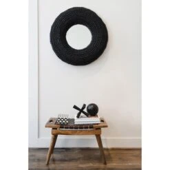 Hello Honey® 18" Black & Natural Mango Wood & Woven Leather Stool With Handles -Michaels Decor Sale D320958S 2