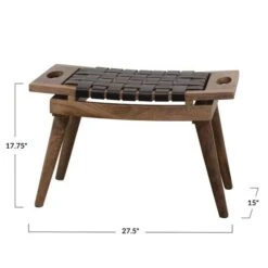 Hello Honey® 18" Black & Natural Mango Wood & Woven Leather Stool With Handles -Michaels Decor Sale D320958S 4