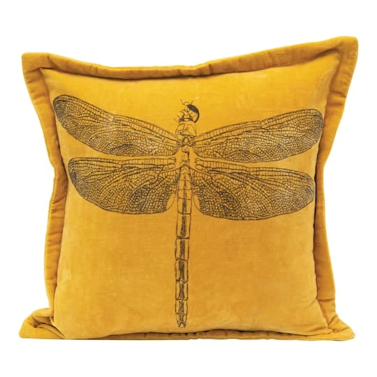 Hello Honey® Mustard Dragonfly Cotton Velvet Pillow 4 Hello Honey® Mustard Dragonfly Cotton Velvet Pillow - Image 2