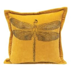 Hello Honey® Mustard Dragonfly Cotton Velvet Pillow