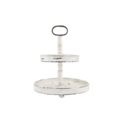 Hello Honey® 18.5" Distressed Cream Wood 2-Tier Tray