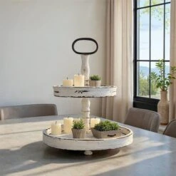 Hello Honey® 18.5" Distressed Cream Wood 2-Tier Tray -Michaels Decor Sale D321935S 27