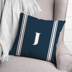 Navy Striped Monogram Throw Pillow J -Michaels Decor Sale D349833S 2