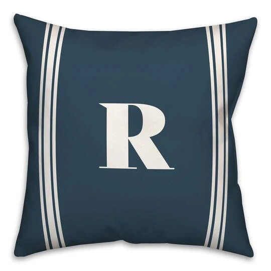 Navy Striped Monogram Throw Pillow R 4 Navy Striped Monogram Throw Pillow R - Image 2