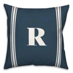 Navy Striped Monogram Throw Pillow R