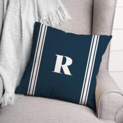 Navy Striped Monogram Throw Pillow R 7 Navy Striped Monogram Throw Pillow R -Michaels Decor Sale D349843S 2