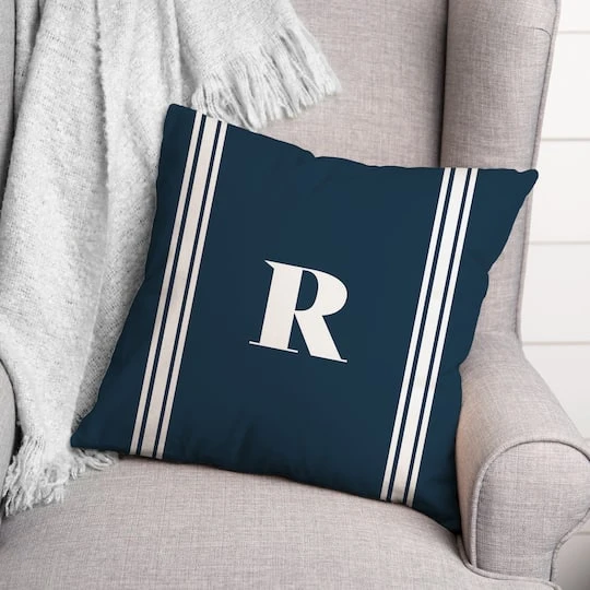 Navy Striped Monogram Throw Pillow R 5 Navy Striped Monogram Throw Pillow R - Image 3