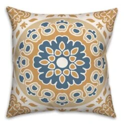 Blue & Yellow Mandala Throw Pillow