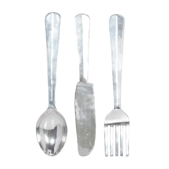 Silver Aluminum Utensil Wall Décor Set 4 Silver Aluminum Utensil Wall Décor Set - Image 2