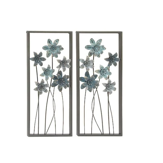 Blue & Gray Framed Floral Metal Wall Accent, 2ct. 4 Blue & Gray Framed Floral Metal Wall Accent, 2ct. - Image 2