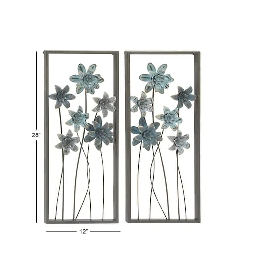 Blue & Gray Framed Floral Metal Wall Accent, 2ct. 6 Blue & Gray Framed Floral Metal Wall Accent, 2ct. - Image 4