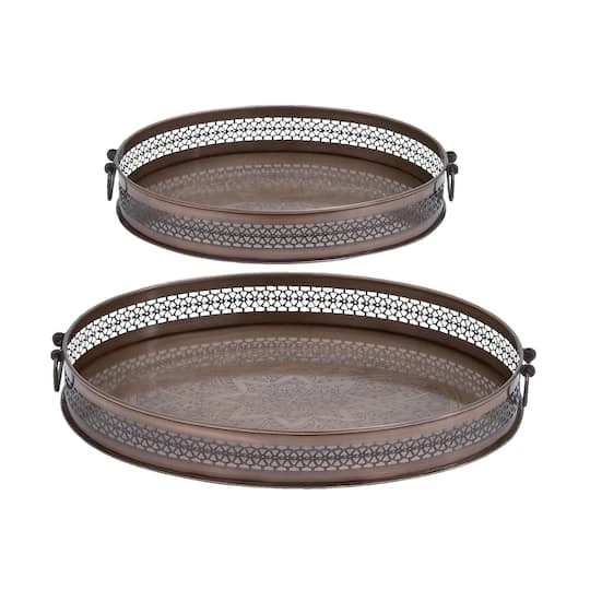 Brown Metal Traditional Tray Set 3 Brown Metal Traditional Tray Set