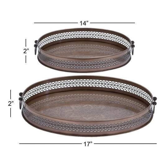 Brown Metal Traditional Tray Set 10 Brown Metal Traditional Tray Set - Image 8