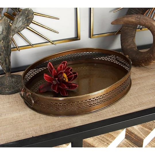 Brown Metal Traditional Tray Set 11 Brown Metal Traditional Tray Set - Image 9