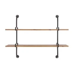 37" Brown Wood Industrial Wall Shelf