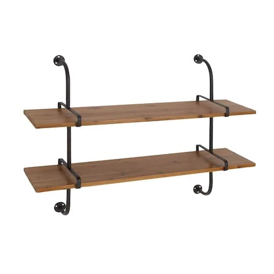 37" Brown Wood Industrial Wall Shelf 6 37" Brown Wood Industrial Wall Shelf - Image 4
