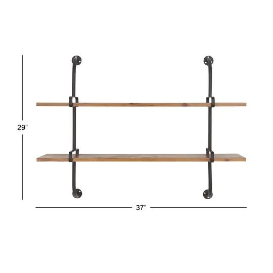 37" Brown Wood Industrial Wall Shelf 9 37" Brown Wood Industrial Wall Shelf - Image 7