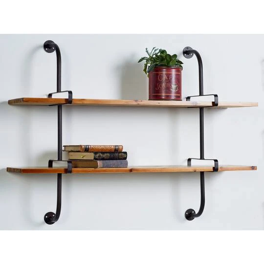 37" Brown Wood Industrial Wall Shelf 10 37" Brown Wood Industrial Wall Shelf - Image 8