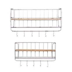 Set Of 2 Silver Metal Basket & Wooden Wall Shelf Units With Hooks -Michaels Decor Sale D364385S 2
