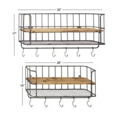 Set Of 2 Silver Metal Basket & Wooden Wall Shelf Units With Hooks -Michaels Decor Sale D364385S 7