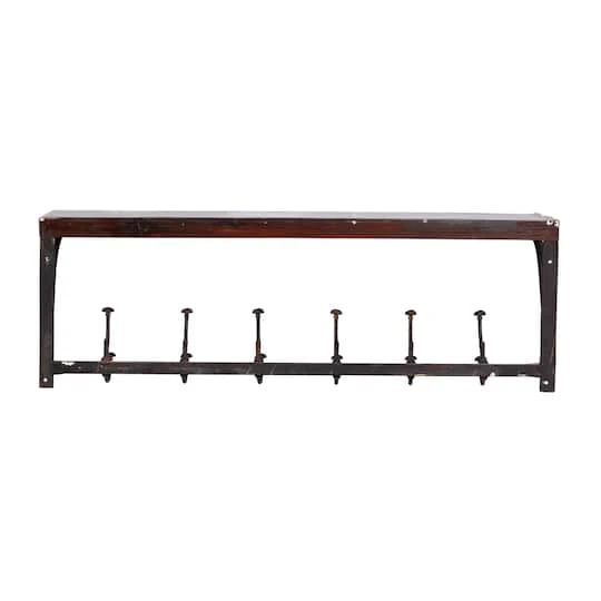 Brown Wood Industrial Wall Hooks With Shelf 9 Brown Wood Industrial Wall Hooks With Shelf - Image 7
