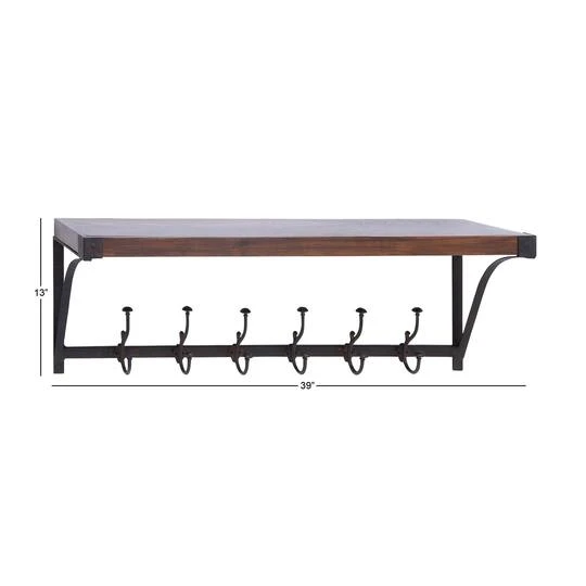 Brown Wood Industrial Wall Hooks With Shelf 10 Brown Wood Industrial Wall Hooks With Shelf - Image 8