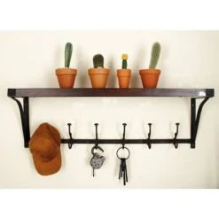 Brown Wood Industrial Wall Hooks With Shelf 19 Brown Wood Industrial Wall Hooks With Shelf -Michaels Decor Sale D364406S 8