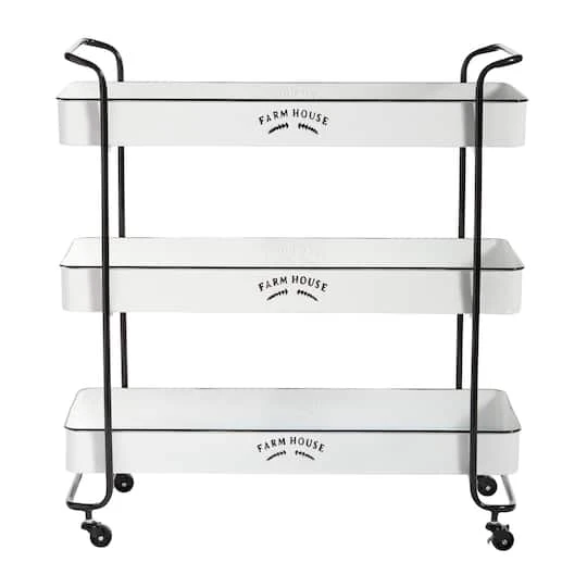 35" White Metal Farmhouse Storage Rolling Cart 4 35" White Metal Farmhouse Storage Rolling Cart - Image 2
