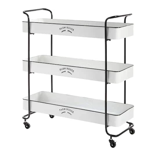 35" White Metal Farmhouse Storage Rolling Cart 5 35" White Metal Farmhouse Storage Rolling Cart - Image 3