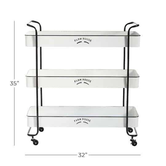 35" White Metal Farmhouse Storage Rolling Cart 8 35" White Metal Farmhouse Storage Rolling Cart - Image 6