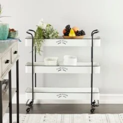 35" White Metal Farmhouse Storage Rolling Cart 15 35" White Metal Farmhouse Storage Rolling Cart -Michaels Decor Sale D364433S 6