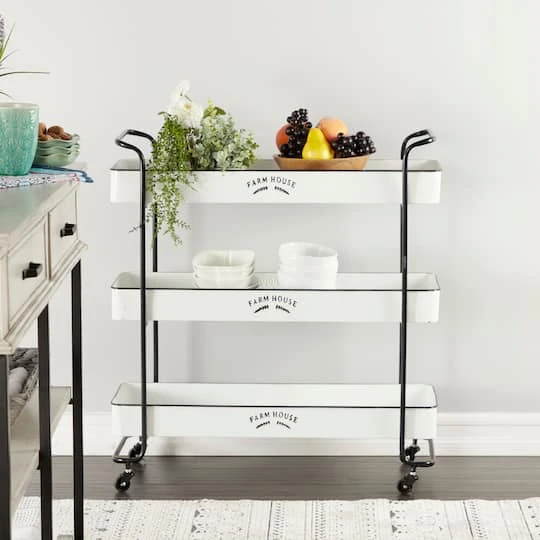 35" White Metal Farmhouse Storage Rolling Cart 9 35" White Metal Farmhouse Storage Rolling Cart - Image 7