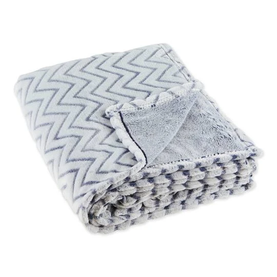 DII® French Blue Chevron Plush Throw 3 DII® French Blue Chevron Plush Throw