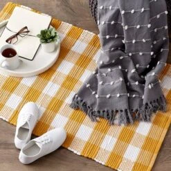 DII® Buffalo Check Rag Rug, 26" X 40" Honey Gold And White -Michaels Decor Sale D365095S 7