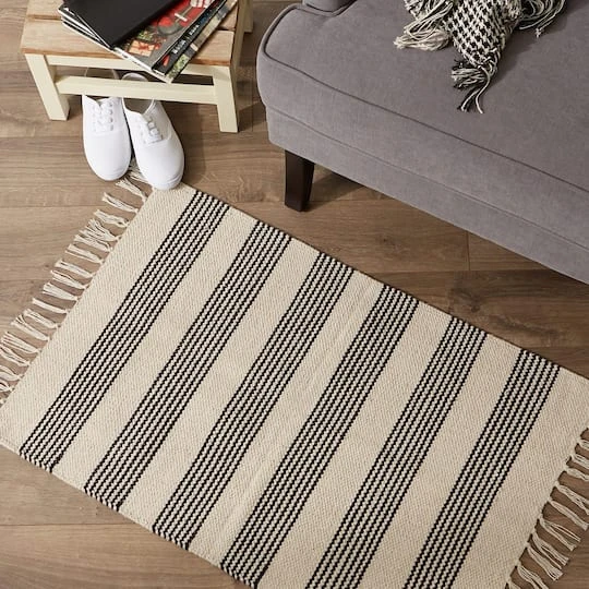 DII® Black Ticking Stripe Hand-Loomed Rug, 2ft. X 3ft. 7 DII® Black Ticking Stripe Hand-Loomed Rug, 2ft. X 3ft. - Image 5