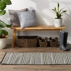 DII® Black Dobby Stripe Hand-Loomed Rug, 2.5ft. X 6ft. -Michaels Decor Sale D365131S 3