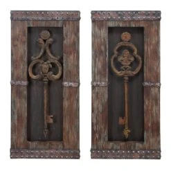 Brown Wood & Metal Rustic Key Wall Décor Set